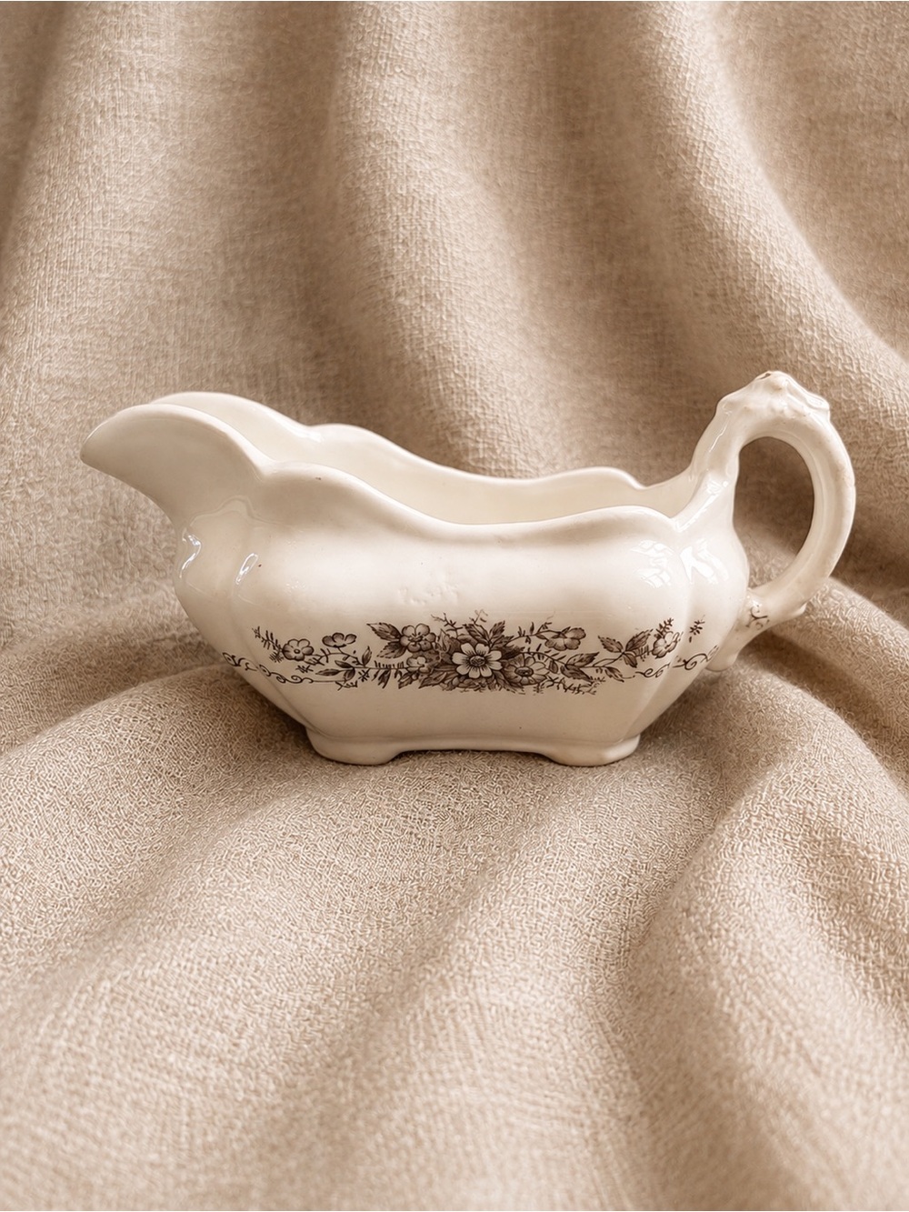 Antique Henry Alcock English Brown Transferware Gravy Boat | Semi-Porcelain